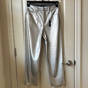 NWT Express Metallic silver faux leather Straight Ankle high rise oants size 6R